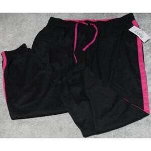 Happy Scrubs Pants Women's Size XL Black Pink Jogger Pull On Workwear